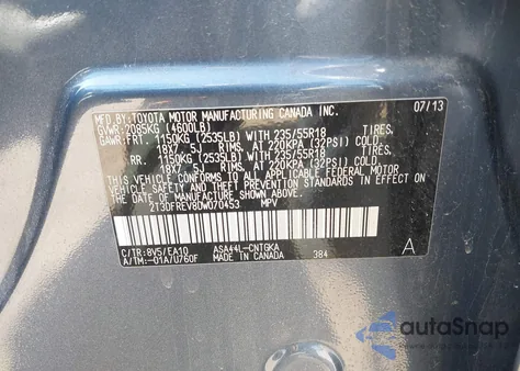 2013 Toyota Rav4 Limited from USA, damaged, VIN 2T3DFREV8DW070453